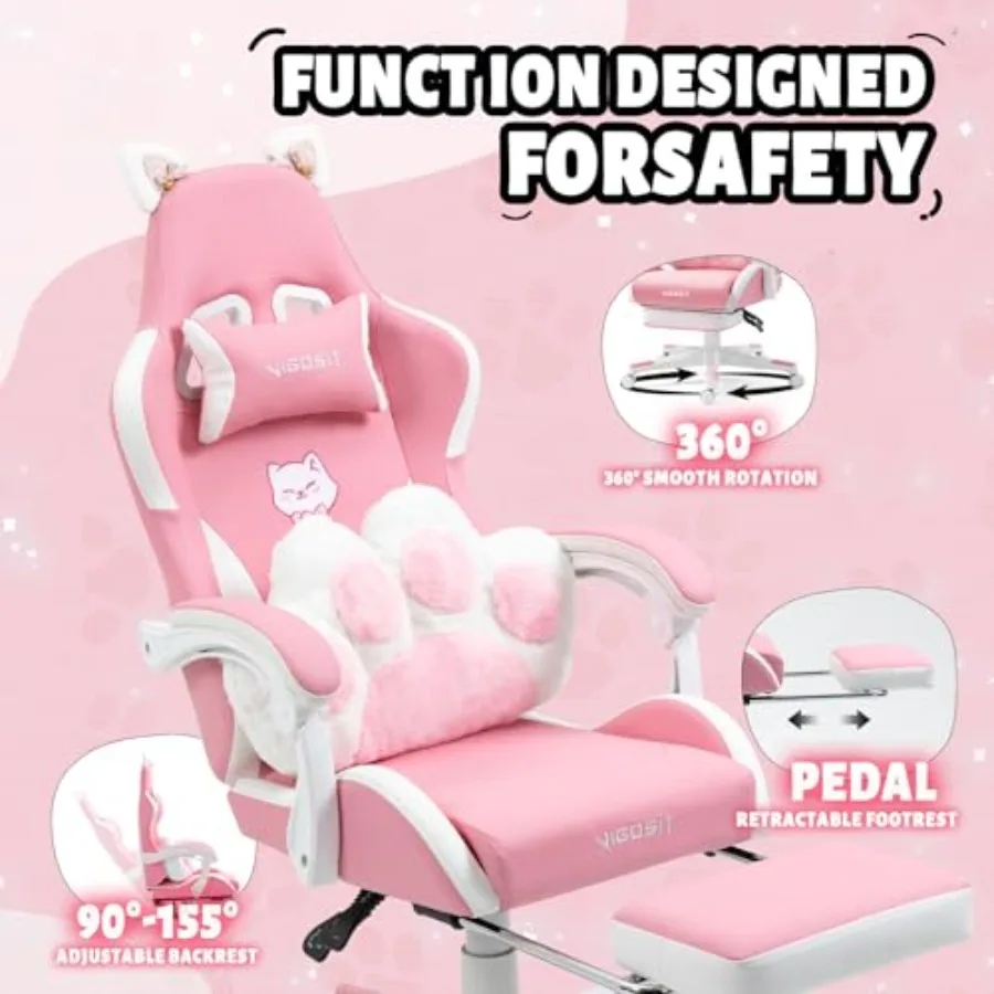 Gaming chair for home office use, PU leather in black, ergonomic design with cat ears, 310lb capacity, 6-position recline, foot - view 6