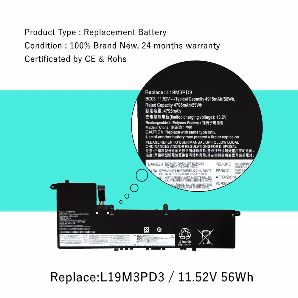 L19M3PD3 Laptop Battery For Lenovo Ideapad S540-13API 13ARE 13IML 13ITL L19D3PD3 L19L3PD3 5B10V27761 SB10V27765