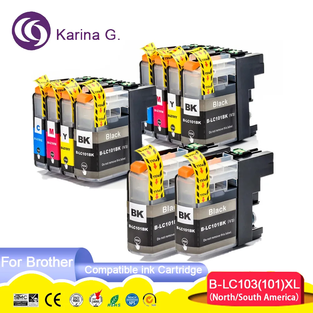 

10PCS Compatible for Brother LC101 LC103 Ink Cartridge Suit for Printer MFC-J285DW J450DW J470DW J475DW J650DW