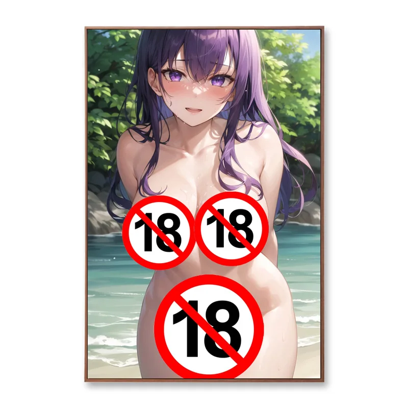 Anime Beach Sexy Bikini Girl Raiden Shogun Nude Woman Uncensored Posters Canvas Print Wall Art Home Decor Paintings No Frame