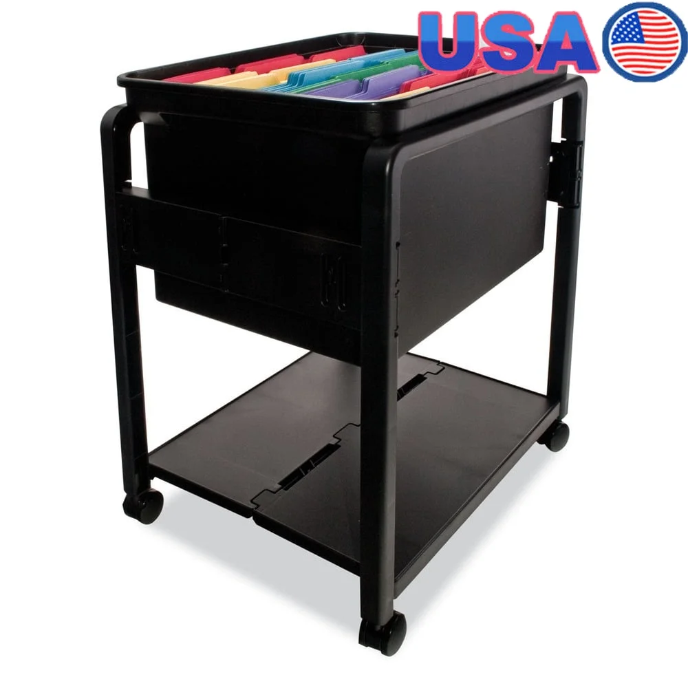 

Folding Mobile File Cart Lightweight Storage Transport Files with Tote Smooth Rolling Casters Indoor Use Plastic Construction
