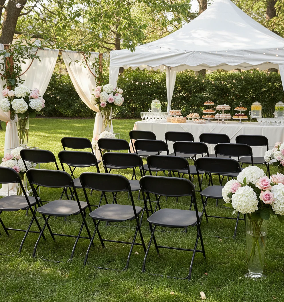 4 عبوات من الكراسي القابلة للطي، كراسي معدنية قابلة للطي بوزن 330 رطل مع مقعد بلاستيكي، محمولة للمنزل والمكتب والحفلات الداخلية والخارجية باللون الأسود**