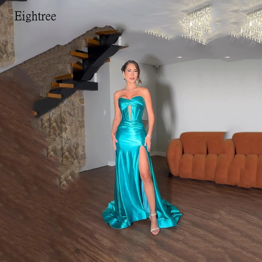 

Eightree Sexy Peacock Blue Mermaid Formal Prom Gowns Sweetheart Neck Evening Dress Side Slit Long Party Dresses Customized