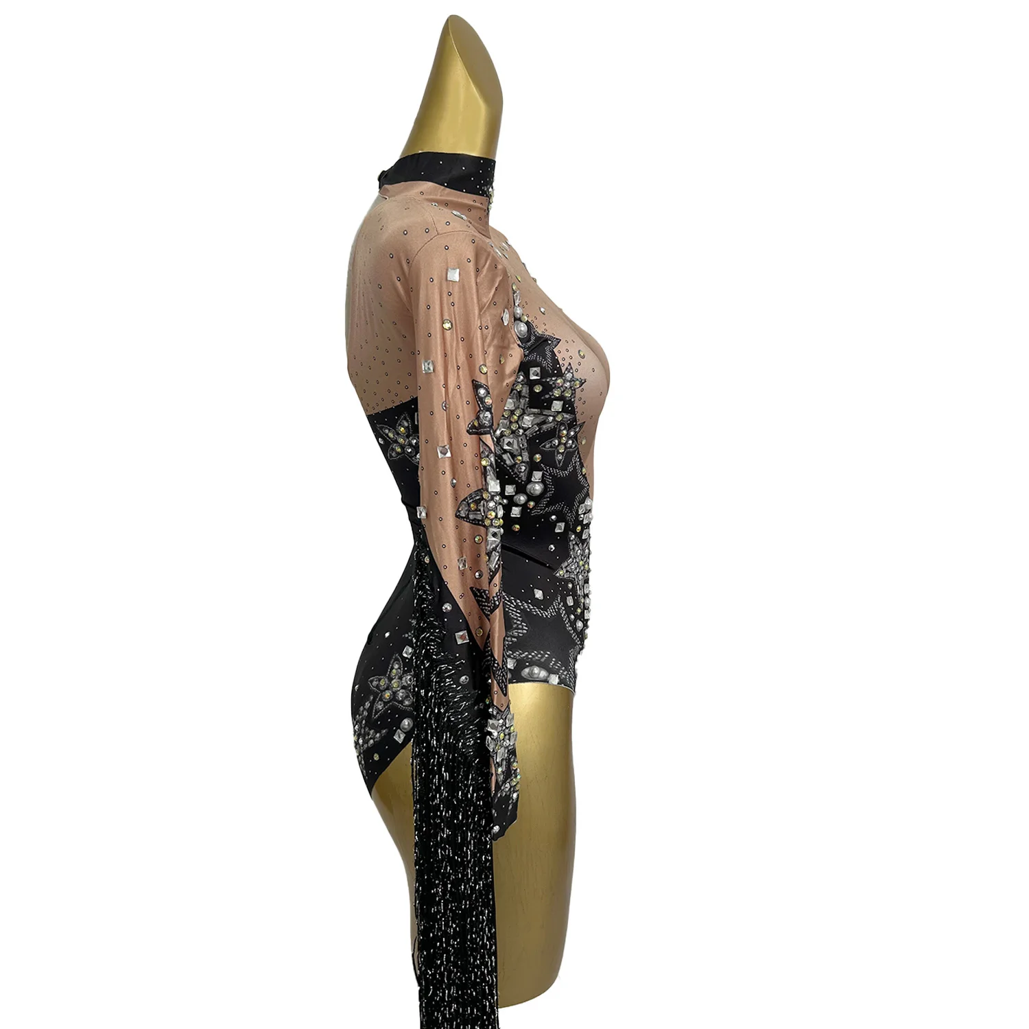 

Модные боди с длинными рукавами и кисточками и стразами, женские купальники для воздушных танцев, цельные комбинезоны для клубных выступлений