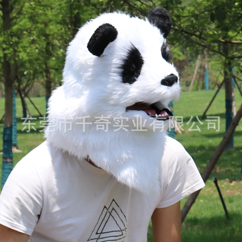 Animal panda headgear, plastic Halloween plush mask, vacuum formed headgear, stage party costume props