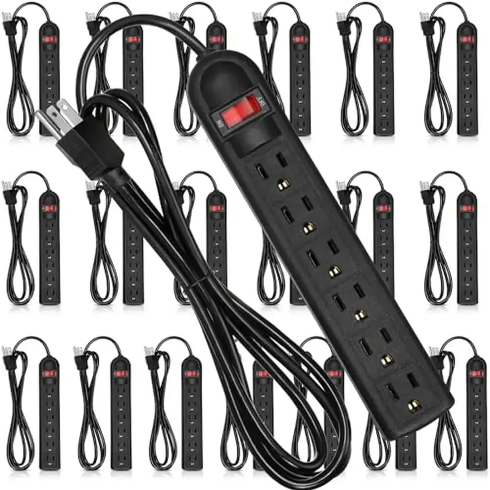 6 Outlet Power Strip Surge Protector 6ft Long Extension Cord Circuit Breaker Overload Protection Black Power Strip 20 Pack 15A