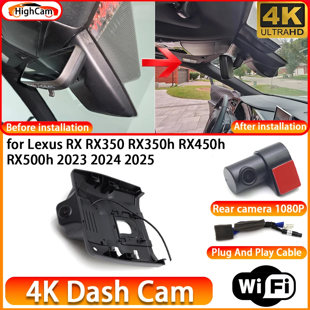for Lexus RX RX350 RX350h RX450h RX500h 2023 2024 2025 OEM 4K DVR Dash Cam Front Rear Camera WiFi Video Recorder Plug and Play