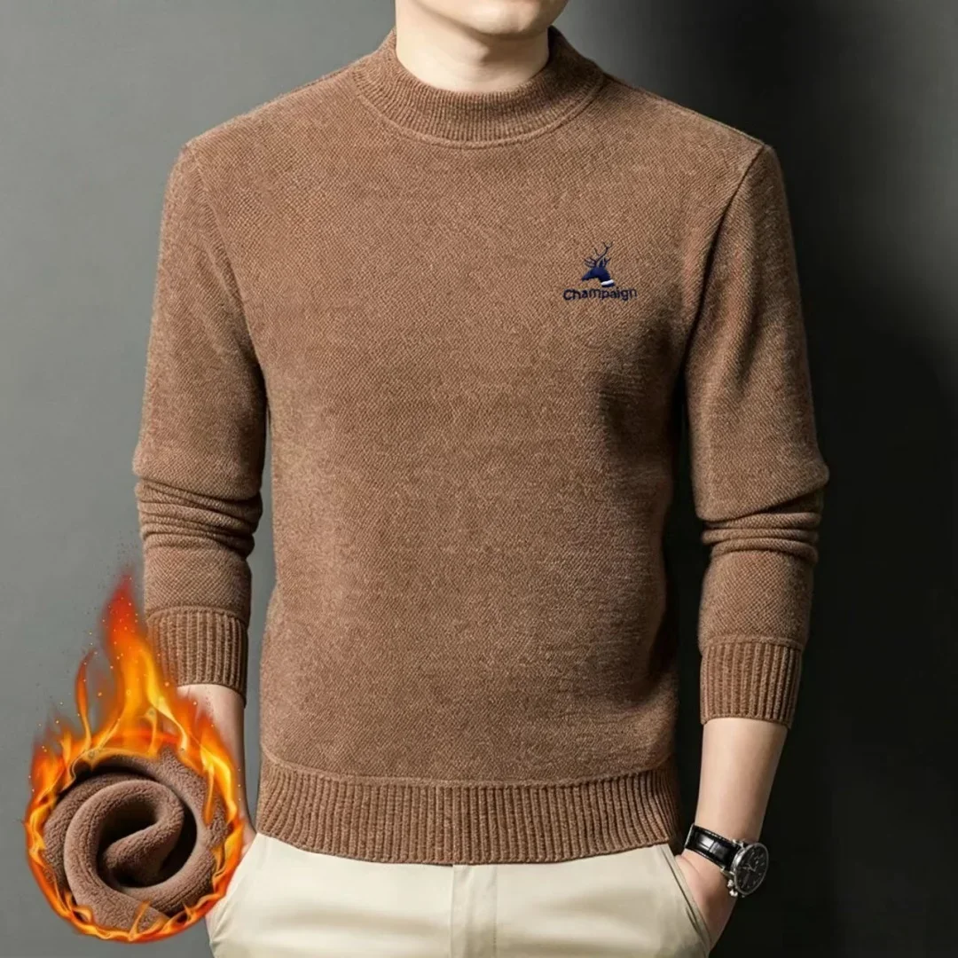 Suéter masculino de gola redonda da marca de luxo da moda 2026, com bordado original de veado, de inverno, felpudo, grosso, novo, de malha, confortáve