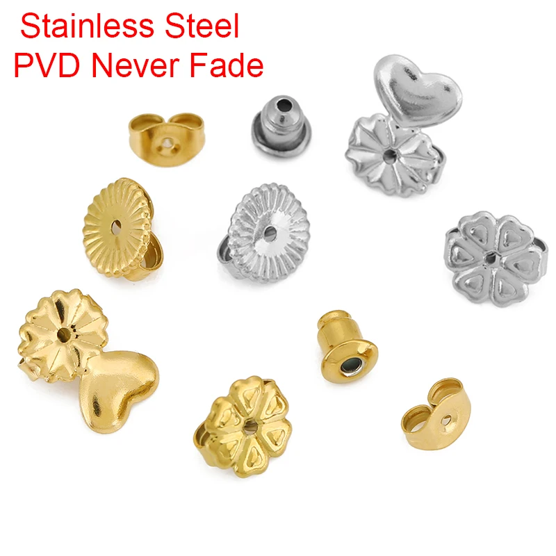 20 50 pcs PVD Never Fade Stainless Steel Earrings Backs Lot Hypoallergenic Earring Stoppers For Diy Jewelry Making Accessories
