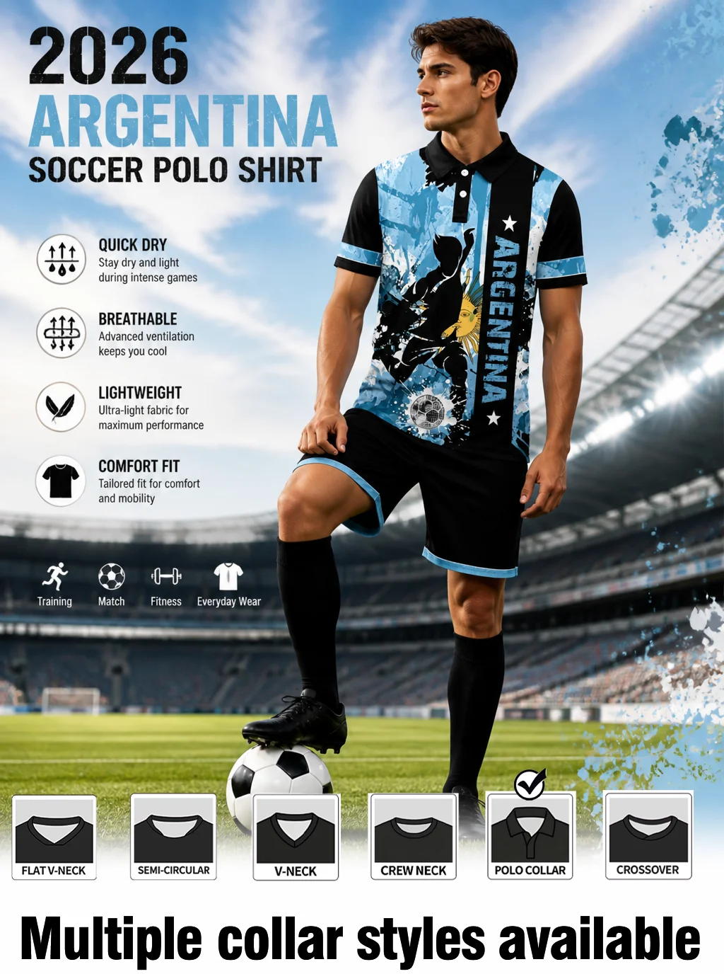 Art‑themed short‑sleeve polo top, six‑kind optional collar designs and flexible ultra‑thin material