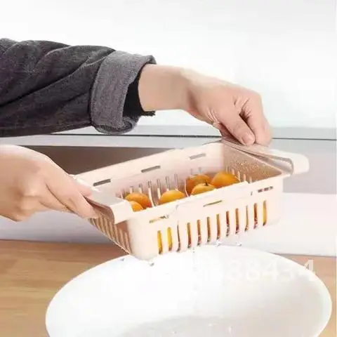 

Retractable Adjustable Refrigerator Drawer Organizer Bin Storage Box Fresh-Keeping Basket Spacer Layer Storage Rack Bin