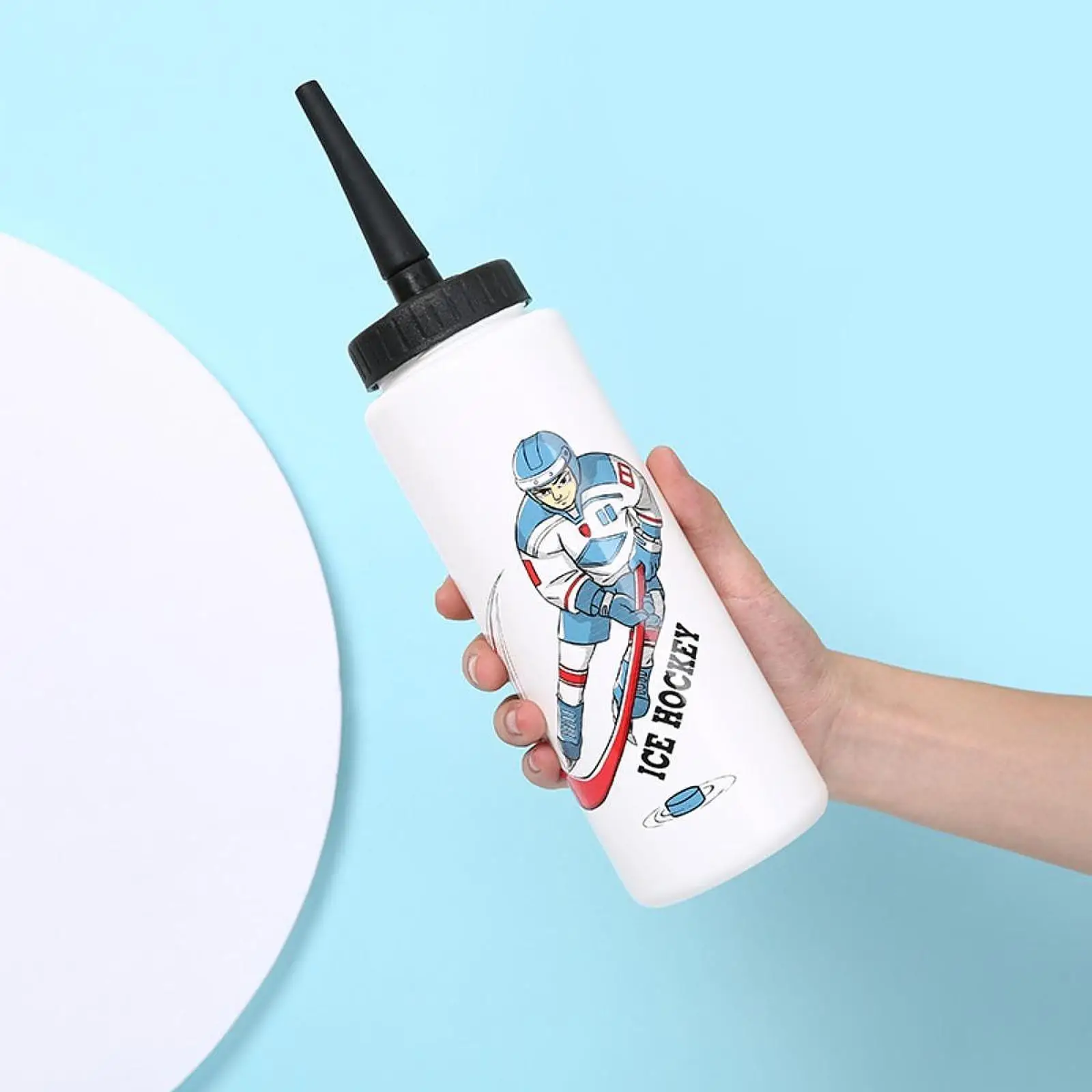 Ice Hockey Water Bottle 1000ML PE Material Squeezable Sports Drinking Cup for Soccer Football Outdoor Activities