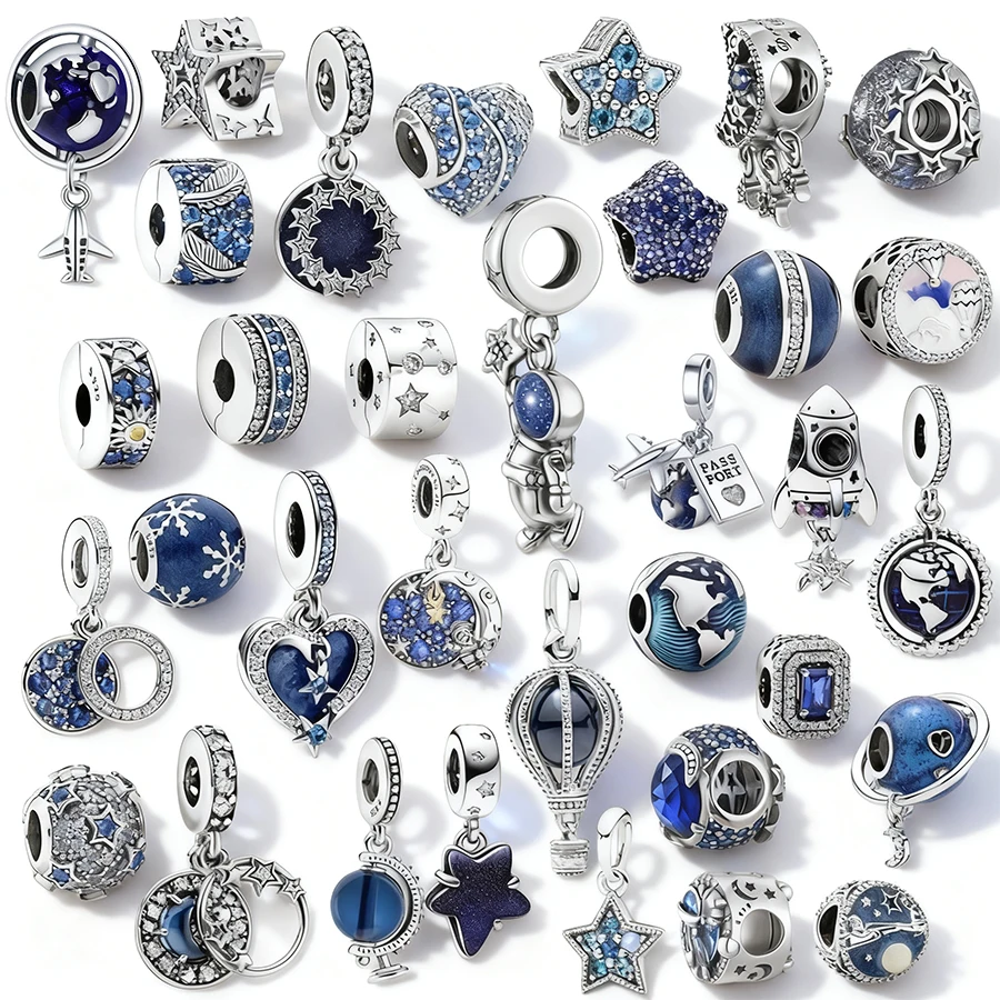 

НОВЫЕ посеребренные синие сверкающие звезды, воздушный шар и вращающийся шар, висячие бусины, подходят для оригинальных женских браслетов, ювелирных изделий