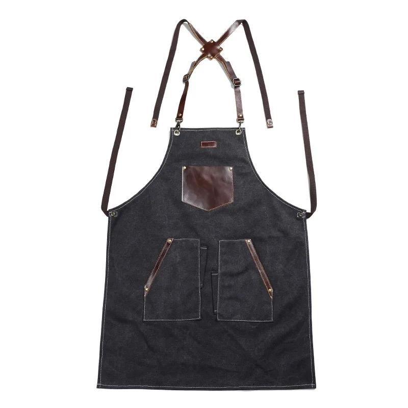 Thick Canvas Apron Leather Pocket For Tools Carpentry Gardening Work Multifunctional Outdoor Barbecue Cleaning Uniform Apron