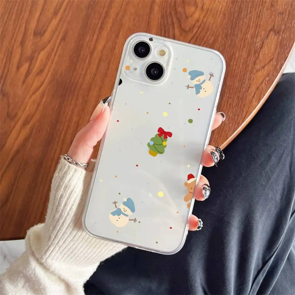 1pc Luxury Cartoon Christmas Phone Case Transparent For IPhone 17 16 15 14 13 12 11 PRO MAX PLUS Mini Soft Skin-friendly Cover