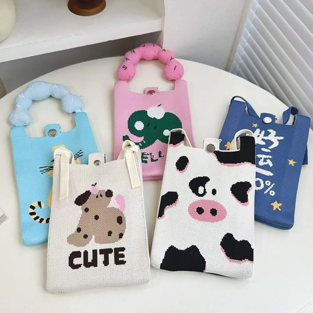 

Handmade Mini Knit Handbag Cute Cartoon Knot Wrist Bag High-capacity Polyester Lipsticks Pouch For Women