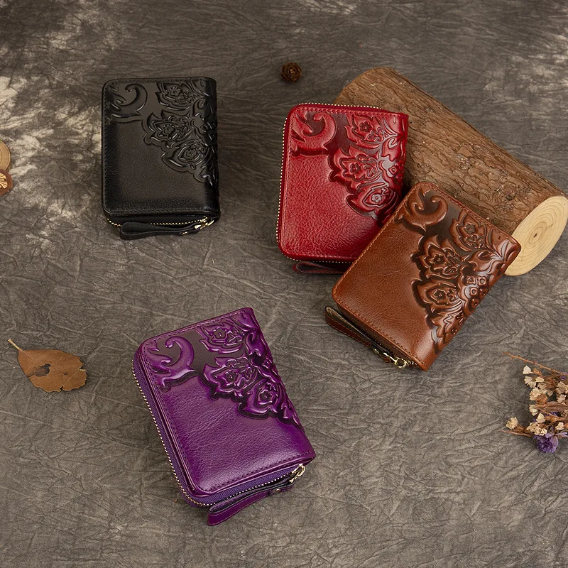 

Women's Leather Wallet European and American Retro Embossing Card Holder Multi-Functional Large-Capacity Coin Purse Female