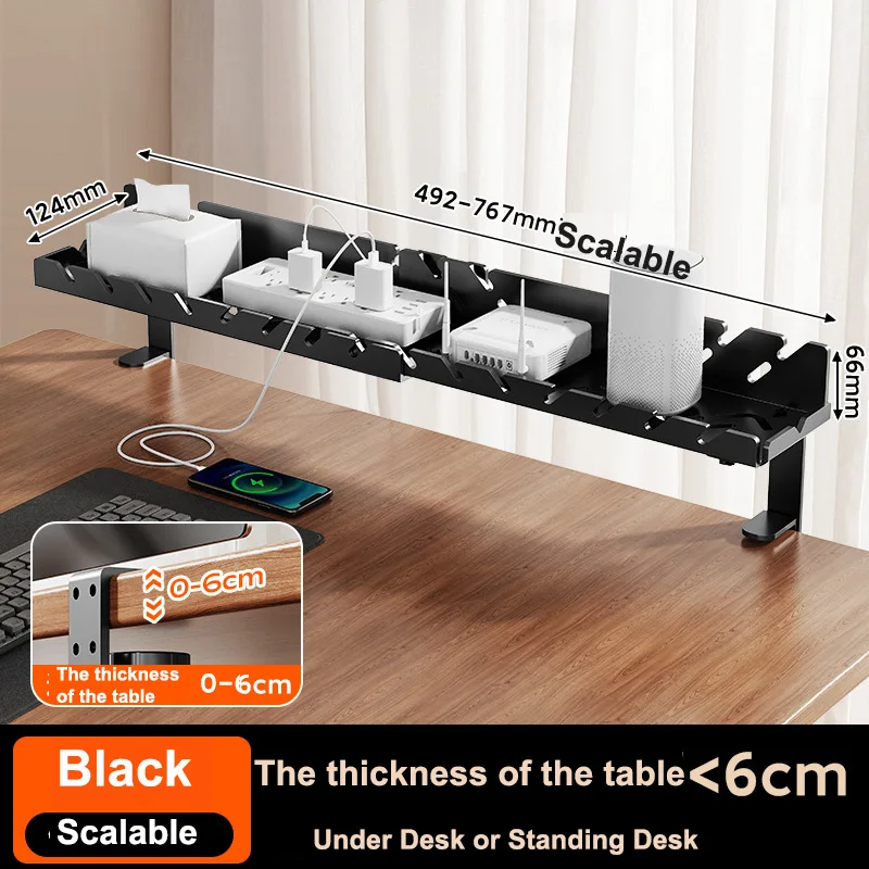 Under Desk Cable Management Tray No Drill No Screws Cable Tray with Clamp for Wire Organizers No Damage to Desk for Office