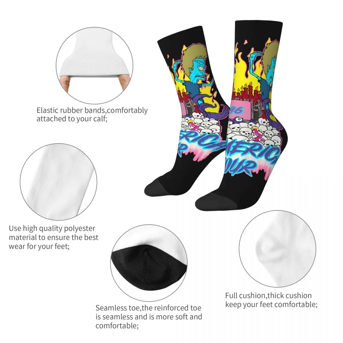 Chaussettes de compression vintage pour hommes, Hip Hop, Vigoureux, Unisexe, Beavis et Butt-Head, Street Style, Sans couture, Imprimé, Drôle, Nouveauté