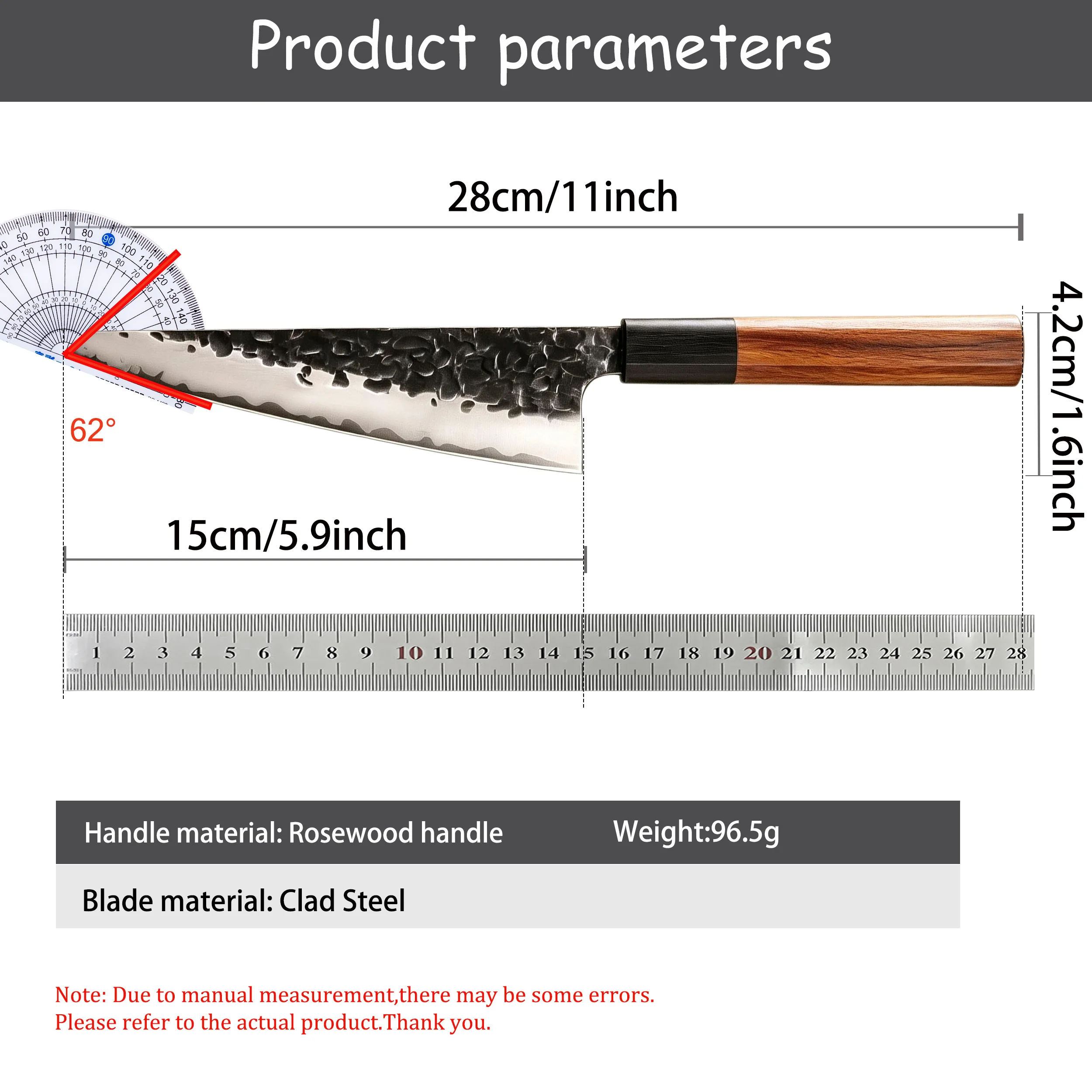 Home Hand Hammered Medium Japanese Kiritsuke Chef Knife, Multi-purpose for Sashimi, Meat, Fruit and Vegetable Cutting