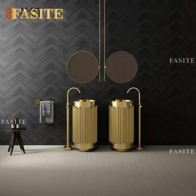 Round Tube Personalized Creative Stainless Steel Column Basin for Bar Hotel Bathroom Floor to Ceiling Washbasin Art Basin
