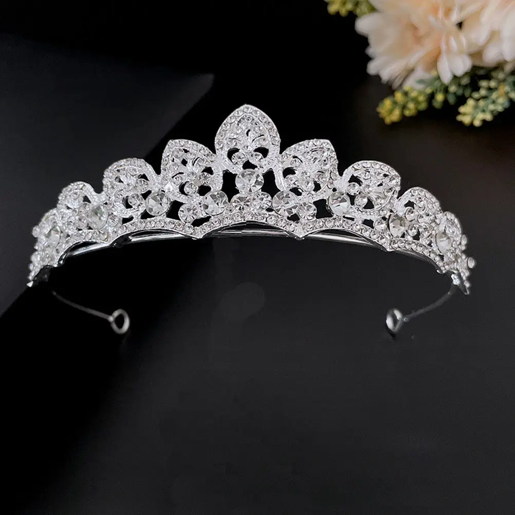 

Bride Tiara Rhinestone Design Elegant Bridal Headdress Wedding Party Decorative Crown Shiny Lightweight Hair Ornament