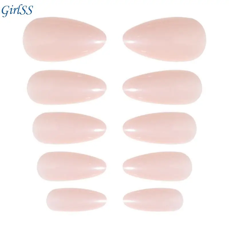 24 Pcs Nudes Press On Almond Shaped False Solid Color Acrylic T4MB