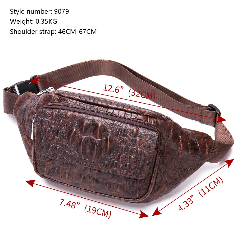 WESTAL Retro Waist Bags Genuine Leather Pack Shoulder Bag Alligator Pattern Waist Pack Belt Multifunctional Chest Bag