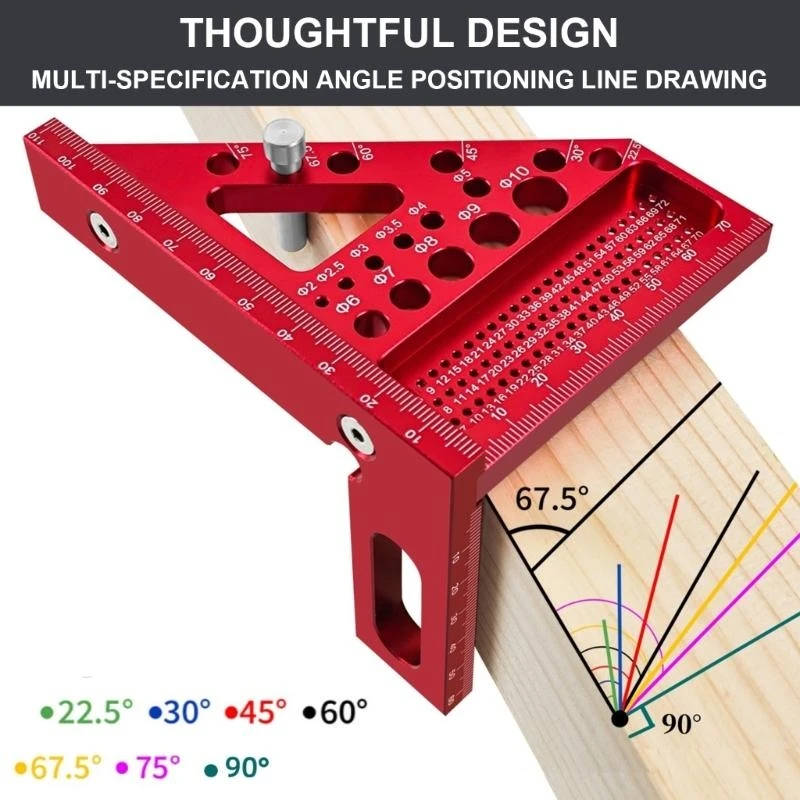 J0MC Multi Angles Measuring Ruler,45/90 Degree Woodworking Square Protractors,Drawing Line Ruler, Miter Triangles Ruler