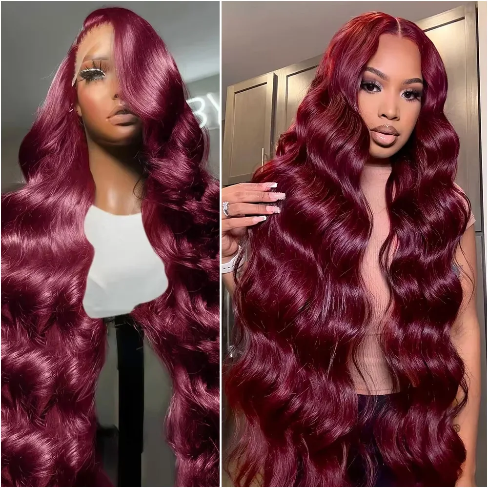 99J Borgogna Onda Del Corpo 13x6 HD Trasparente Parrucche Anteriori Del Merletto Brasiliano 100% Dei Capelli Umani 13x4 Parrucca Frontale Del Merletto Per Le Donne 200 Densità