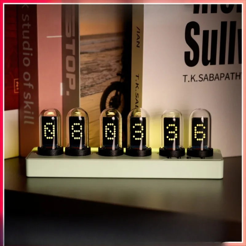 Mini IPS color screen quasi-glow tube digital clock, WiFi networking + weather display, atmosphere desktop ornament