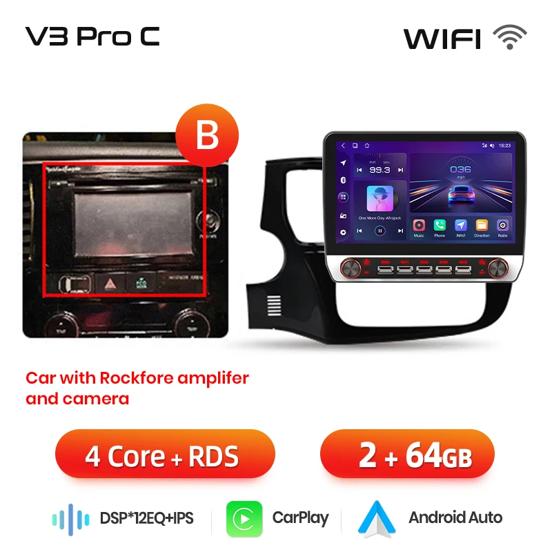 Junsun 13.1″ QLED Draadloze CarPlay Android Auto Autoradio Voor Mitsubishi Outlander 3 2012-2018 Intelligente Systemen DSP SWC RDS