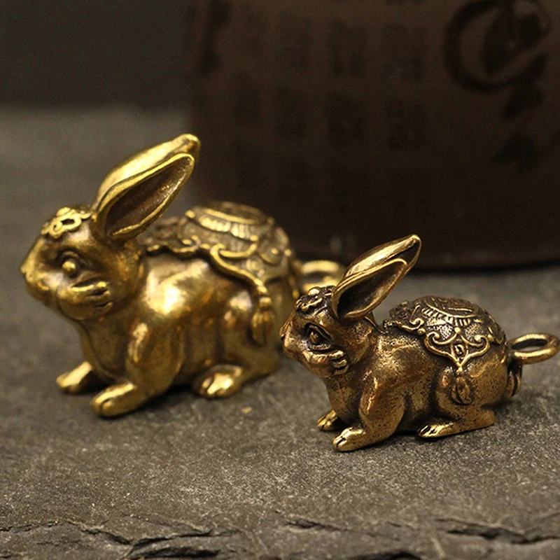 3D Vintage Brass Rabbit Casting Animal Figurine Retro Metal Sculpture Home Office Room Desktop Decoration Collection Craft
