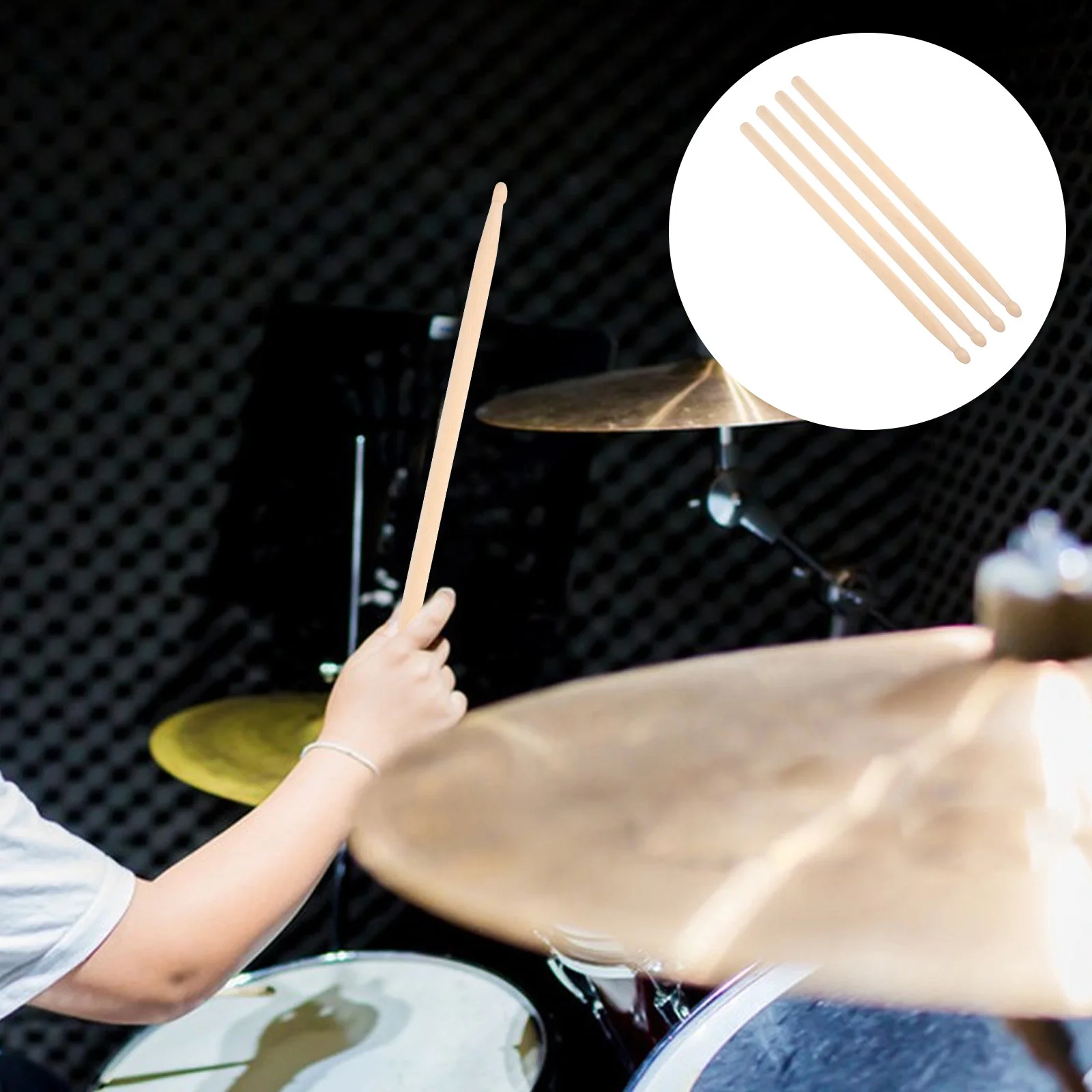 

2Pairs Wood Drumsticks Classic 5A Standard Size Natural Wooden Drum Sticks for Practice Performance Stage Drum Accessories