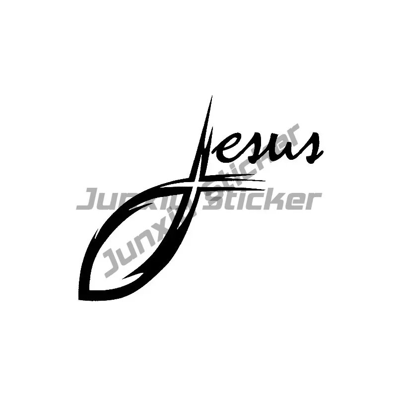 

Classic JESUS CURSIVE CROSS CHRISTIAN FISH VINYL DECAL CAR STICKER