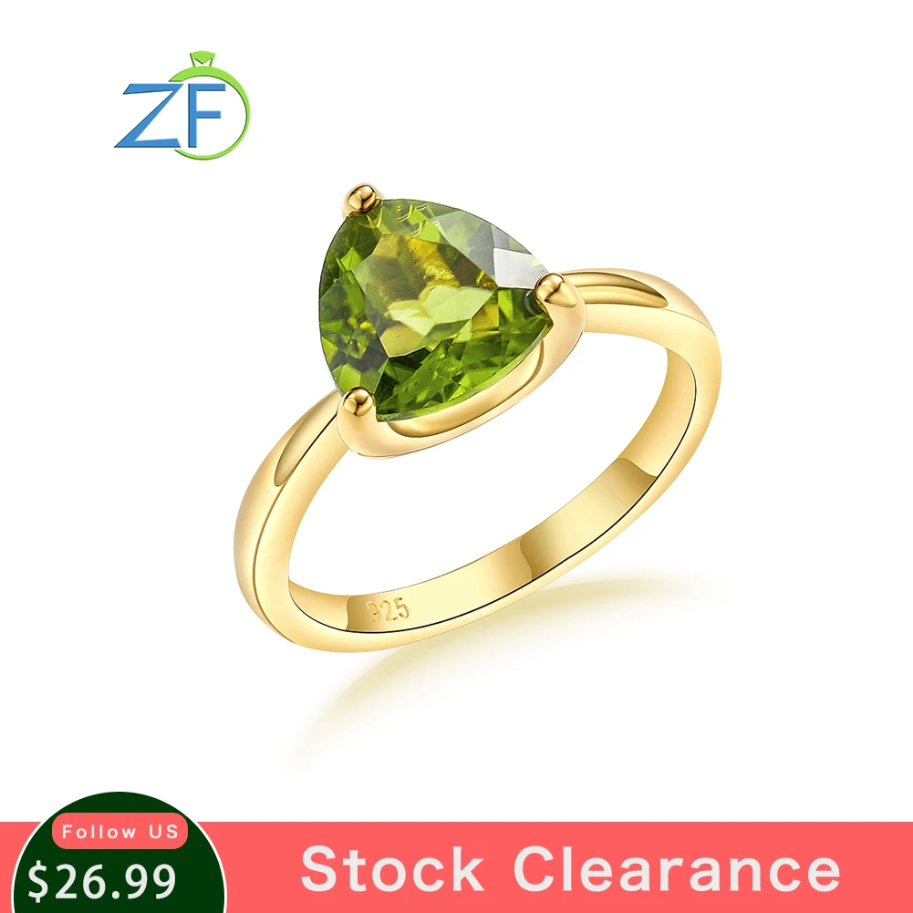 

GZ ZONGFA Authentic 925 Sterling Silve Ring for Women Natural Peridot Gems 3Carats 14K Gold Plated Triangle Design Fine Jewelry