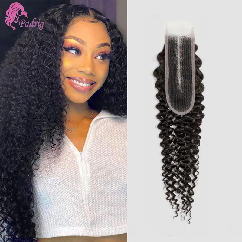 2x6 Deep Curly Lace Closure Transparent Swiss Lace Middle Part Closure Brazilian Virgin Human Hair Pre-Plucked Hairline 150%