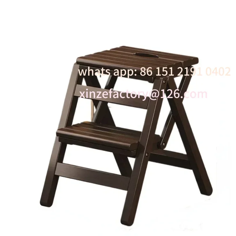 Customizable Multi-functional Bamboo Wood Folding Ladder Chair Kitchen Hat  Province Space Stair Chair Plant Rack 2 Step Ladder