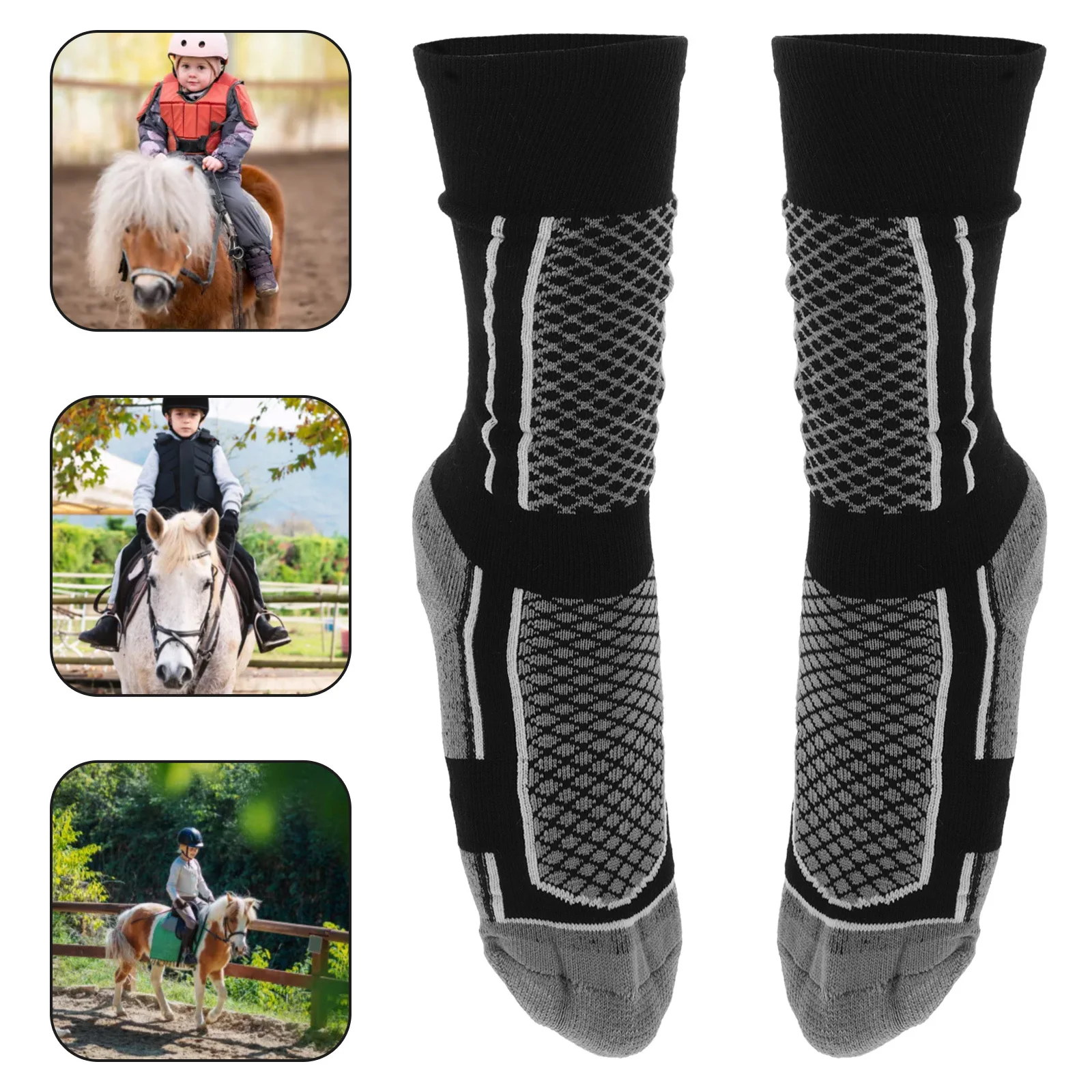 

1Pair Equestrian Socks High Calf Coverage Thickened Insole Breathable Knit for Riding Cycling Hiking Running