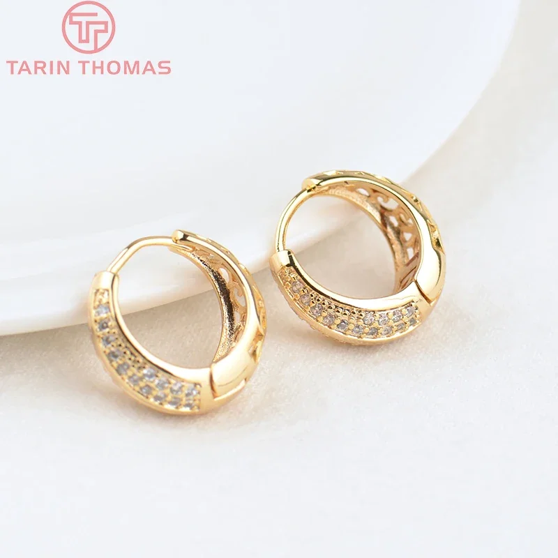 

(2467)4PCS 17MM Thickness 7MM 24K Gold Color Brass with Zircon Round Earring Hoop High Quality DIY Jewelry Making Findings