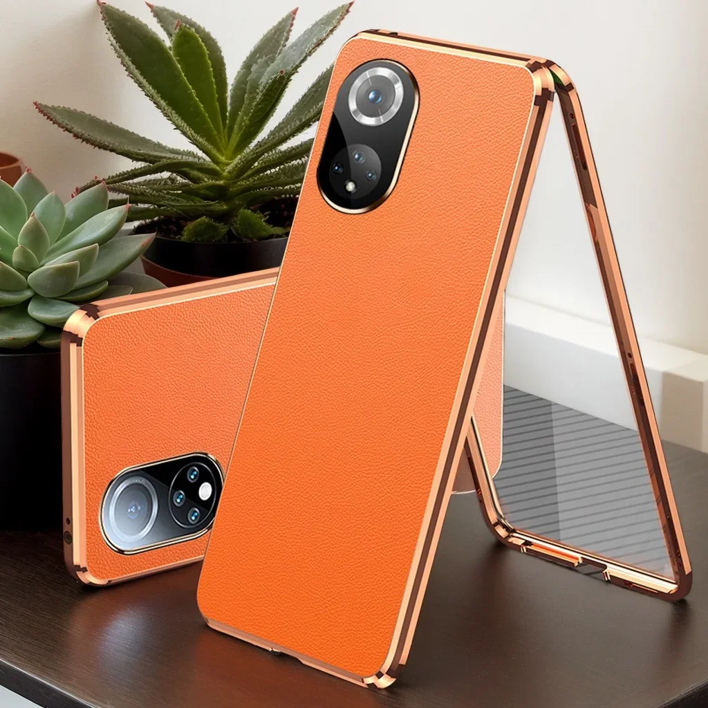 

Leather Phone Case for Huawei Nova Y70 Y71 Y73 Y72S Y91 Lock Buckle Double Sided Tempered Glass Lens Protection Cover Cases