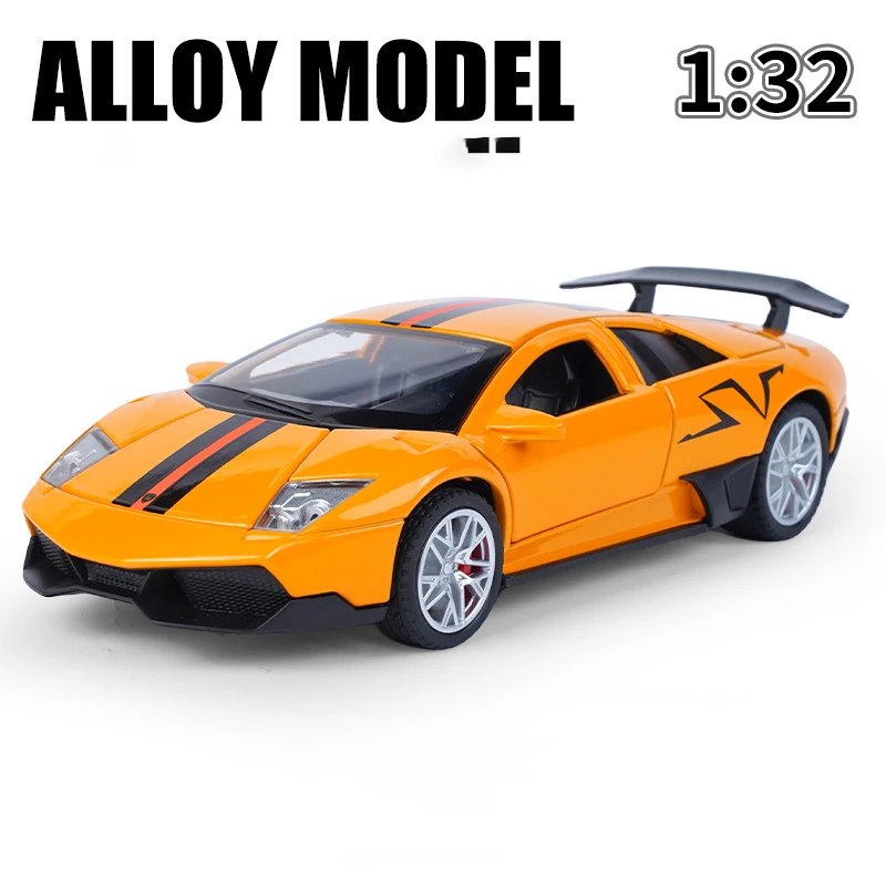 Murcielago-LP670-4 SV Alloy Model Car Toy, Diecasts Metal, Som e Luz, Puxar o Carro, Veículo de Brinquedo para Crianças, 1:32