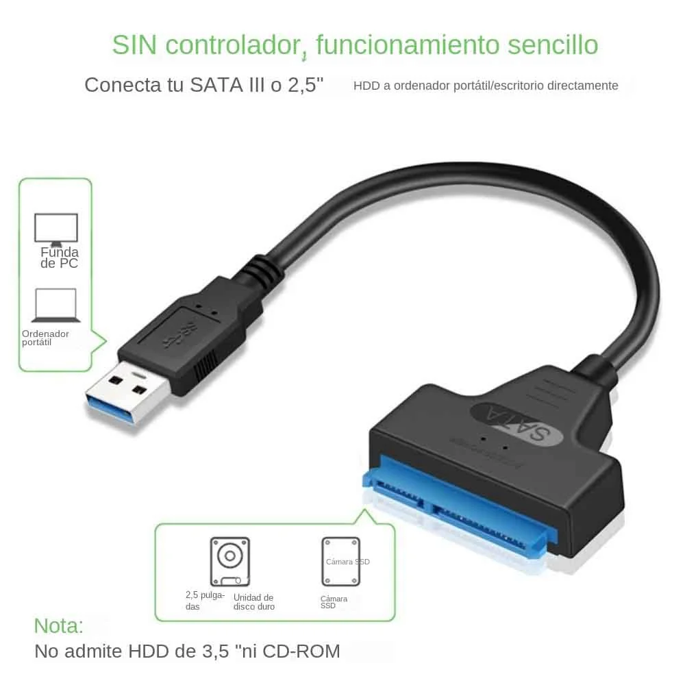 Sata-zu-USB-3.0-Adapterkabel, USB-zu-SATA-3-Kabel, unterstützt 22-polig, 2,5 Zoll, externe Festplatte, SSD, Festplatte, Computer-Anschluss, passend