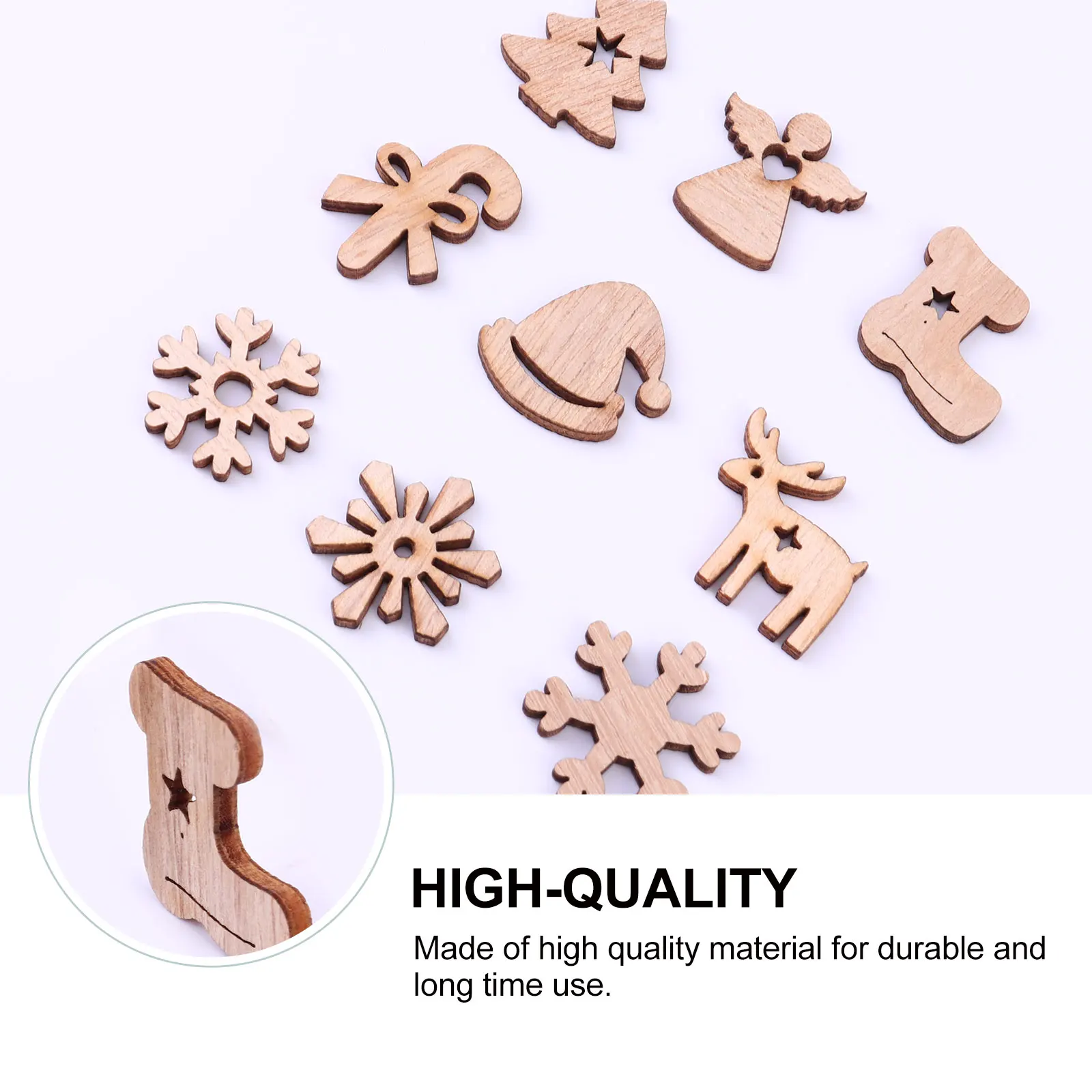 

100Pcs Wooden Laser Ornaments Handcrafted Khaki 1 Wood Chips for Clothing Jewelry DIY Projects Festive Home Decorations Xmas