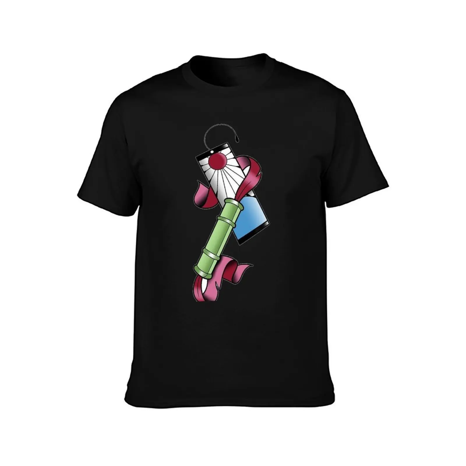 Hanafuda Earring with bamboo T-Shirt, Summer Casual Cotton Tee, Oversized Streetwear Tops, Vintage Graphic Print, 100% Cotton