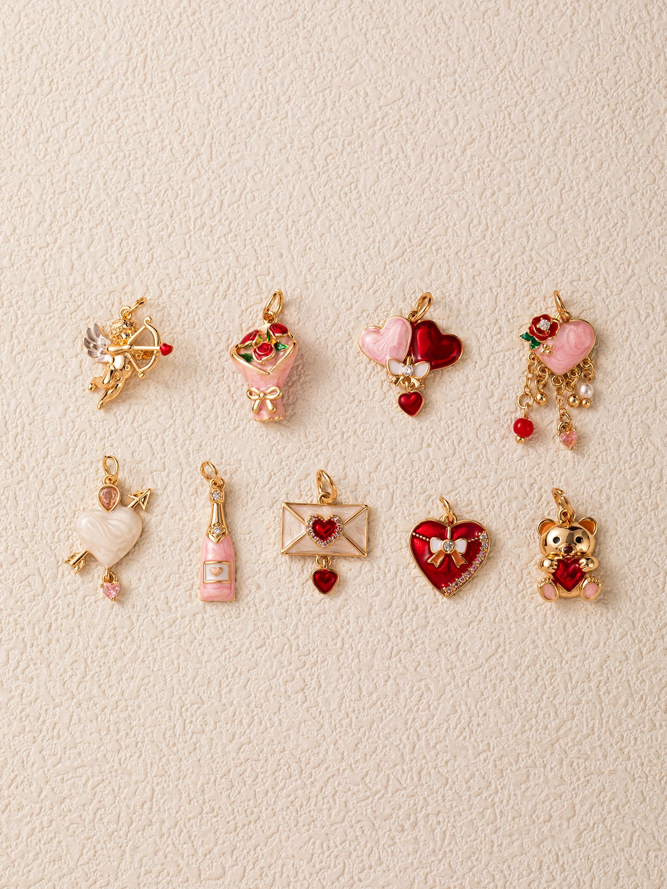 Valentinstag Liebesbär-Anhänger DIY Tropföl-Malerei Kupfermaterial 14K Gold Beschichtet zur Farberhaltung – Detail 4