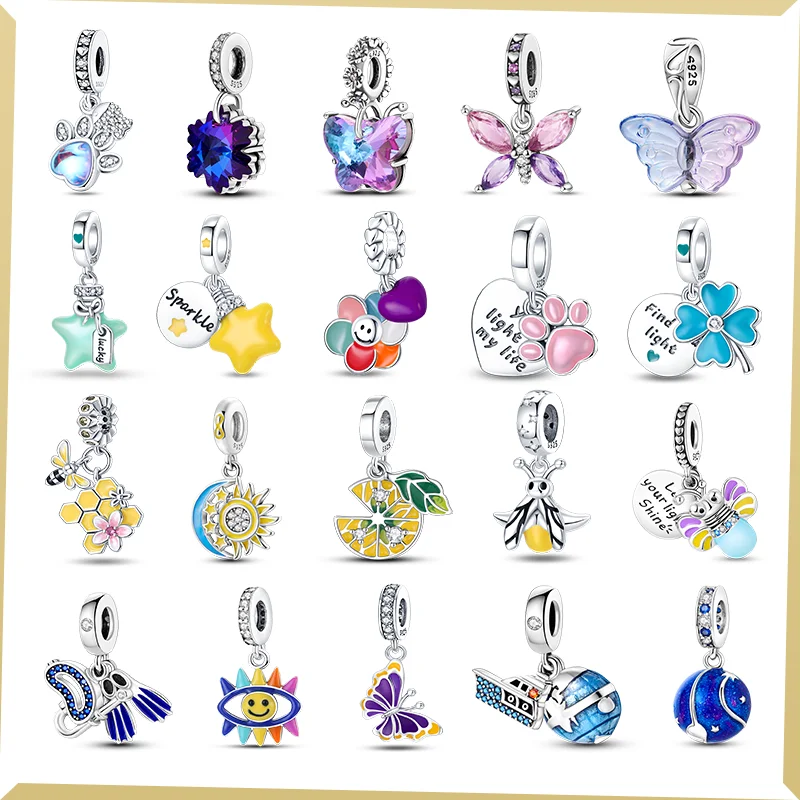 

2023 New 925 Sterling Silver Butterfly Sun Bee Lemon Charm Beaded Pendant Fit Original Pandora Bracelet DIY Women Jewelry Gift
