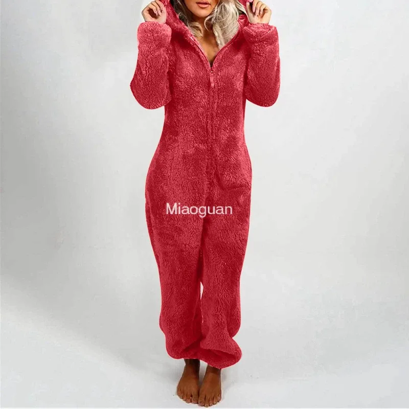 Fashion Autumn Winter New Jumpsuits with Zipper Female Sleepwear Overall  Hood Pajamas for Women\'s Warm Pyjamas Comfortable Lady