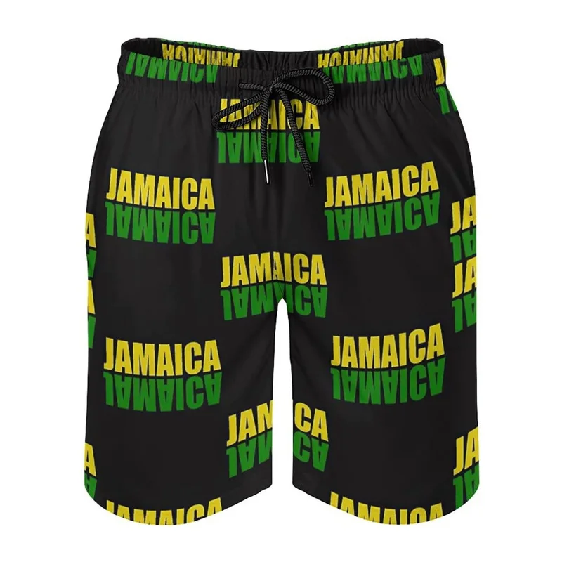 Men\'s 3d Printed Jamaican Flag Swim Trunks Fashion Summer Jamaica Beach Surf Board Shorts Quick Dry Sports Gym Short Pants