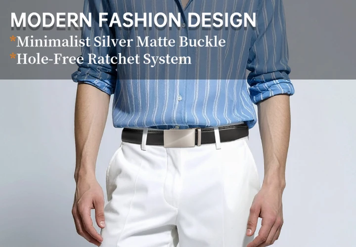 Maikun Brown Leather Ratchet Belts for Men Quick Release and Trim to Fit Length Width 1 3/8"